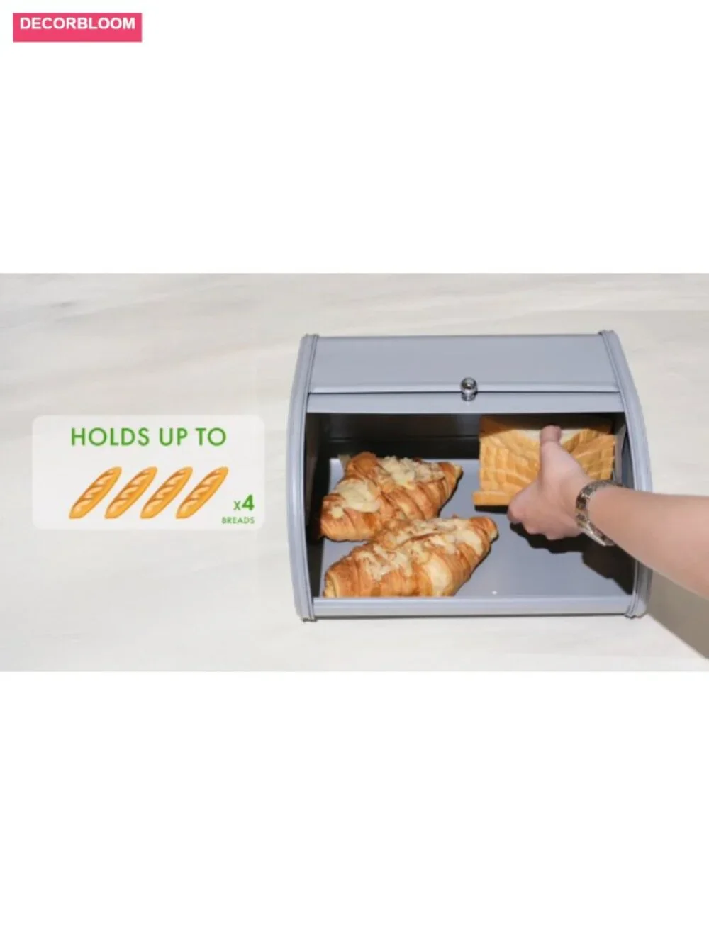 Metal Bread Box for Kitchen Countertop, Roll Top Stainless Steel Storage